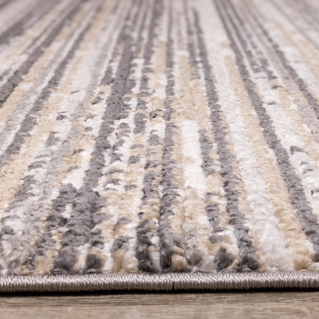 Calabar Grey Beige White Banded Blend Rug - Furniture Depot