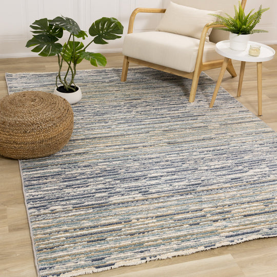 Calabar Blue White Grey Banded Blend Rug - Furniture Depot