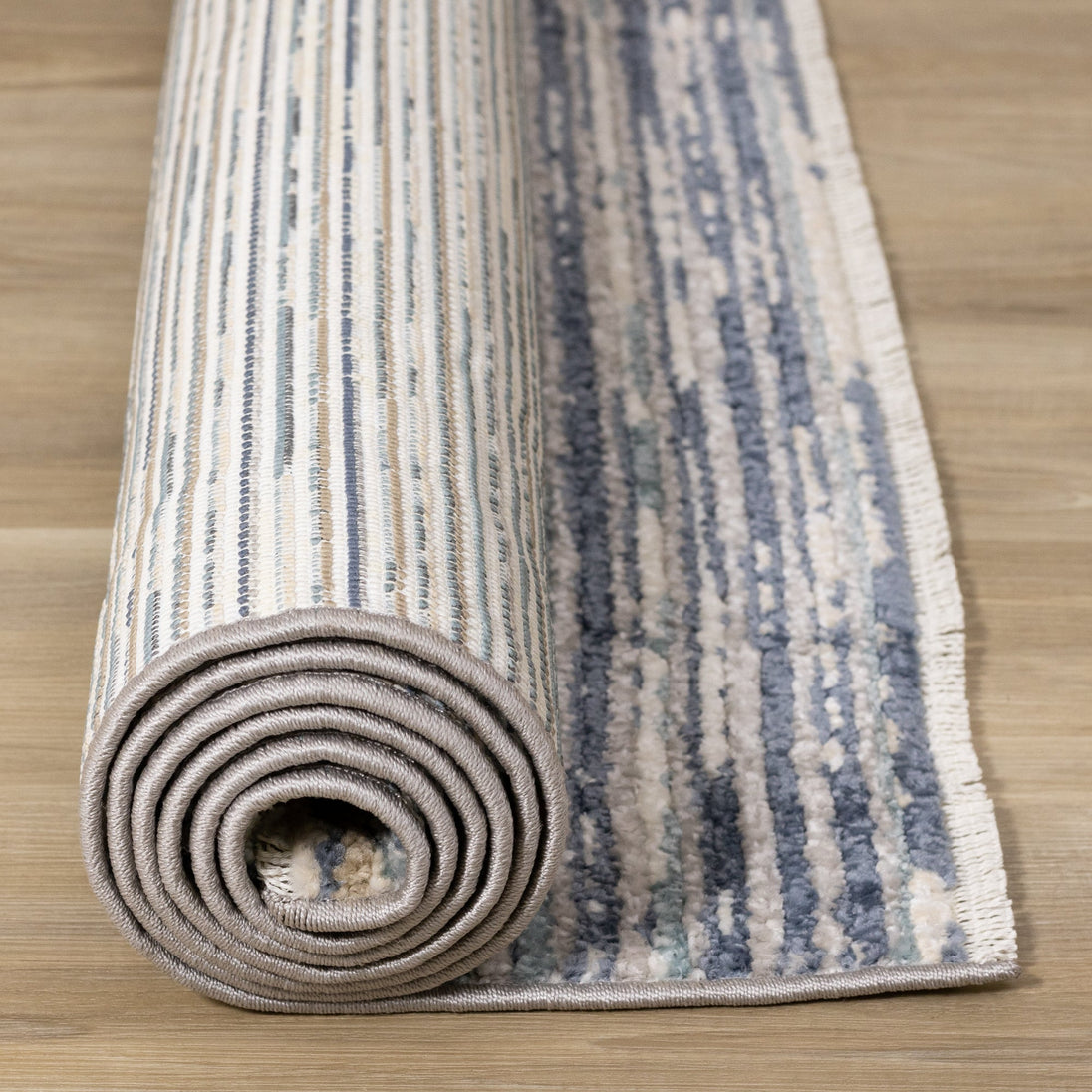 Calabar Blue White Grey Banded Blend Rug - Furniture Depot