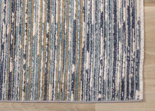 Calabar Blue White Grey Banded Blend Rug - Furniture Depot