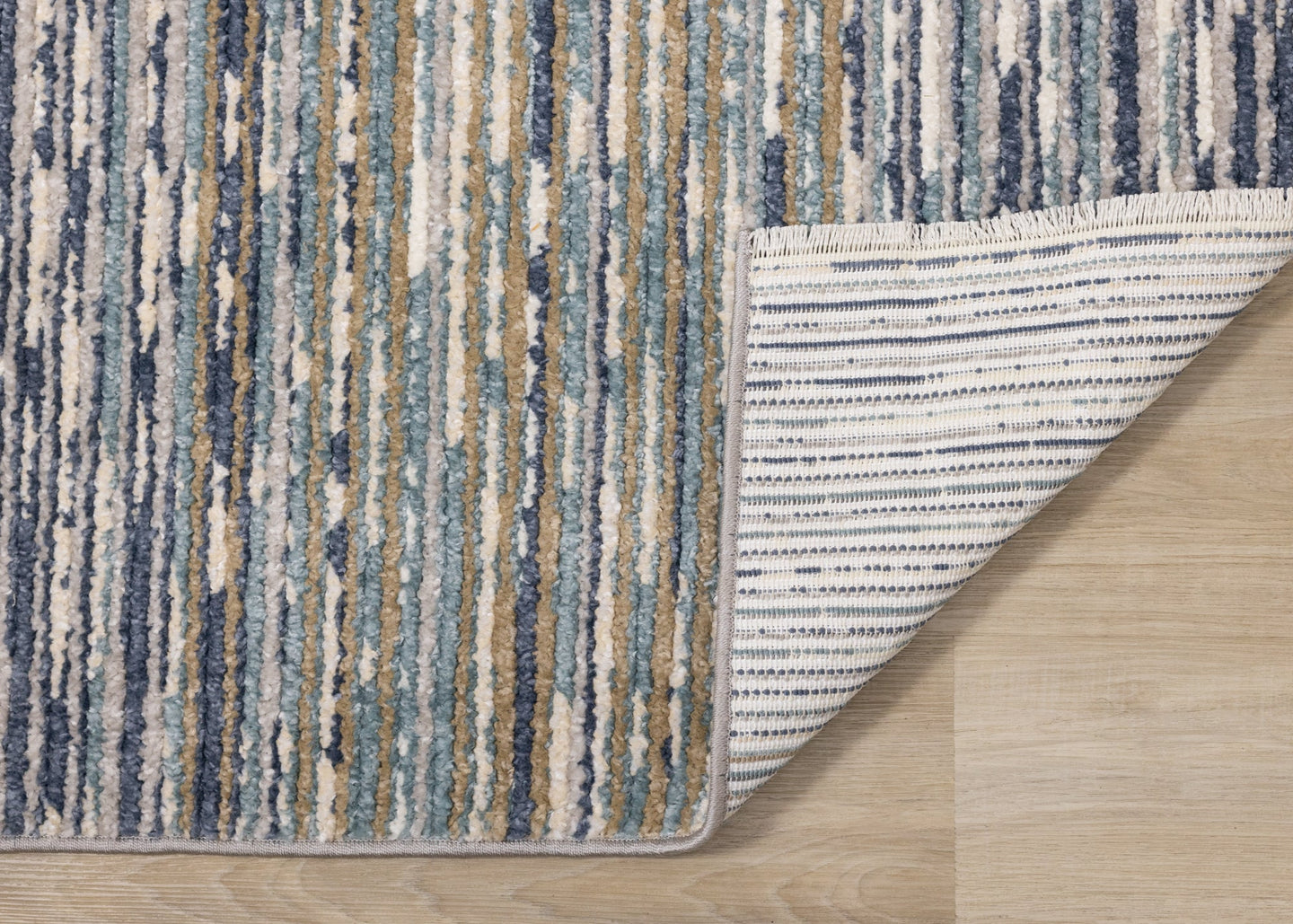 Calabar Blue White Grey Banded Blend Rug - Furniture Depot