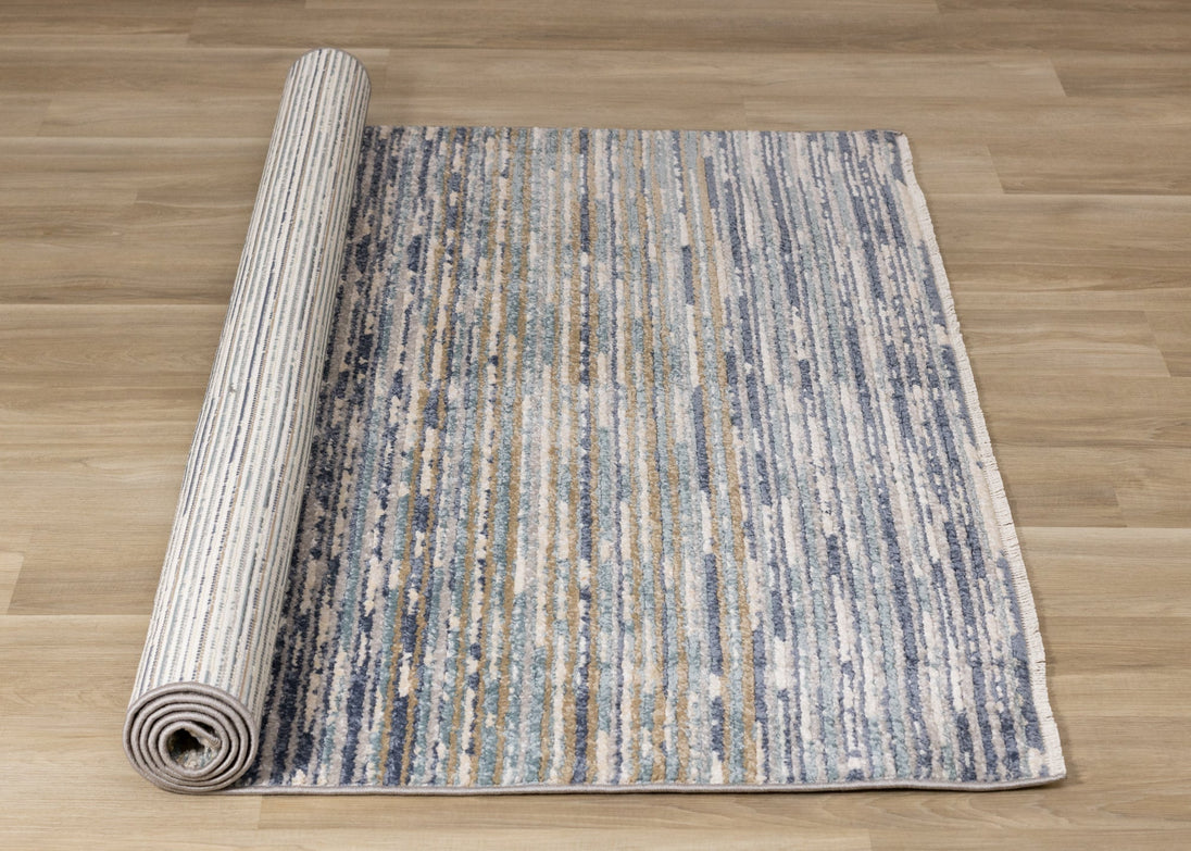 Calabar Blue White Grey Banded Blend Rug - Furniture Depot