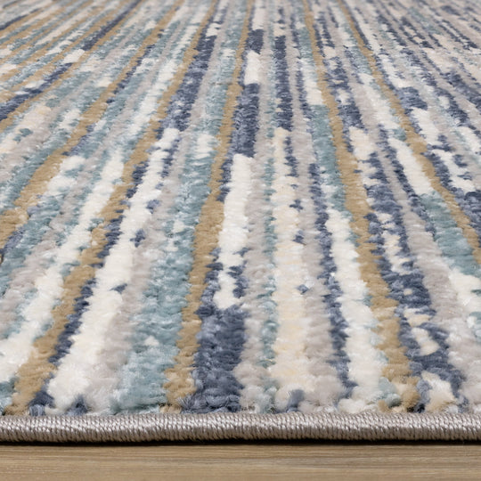 Calabar Blue White Grey Banded Blend Rug - Furniture Depot