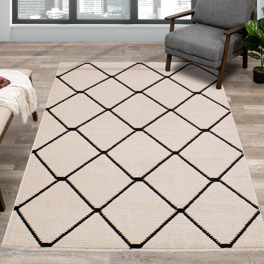 Calabar Cream Grey Lattice Rug - Furniture Depot