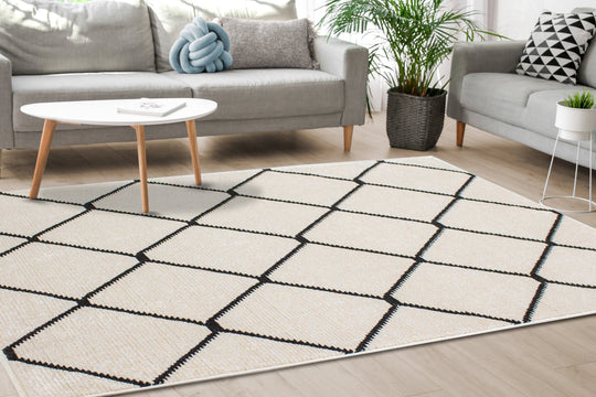 Calabar Cream Grey Lattice Rug - Furniture Depot