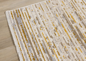 Calabar Cream Yellow Grey Distressed Carved Pile Striped Rug - Furniture Depot