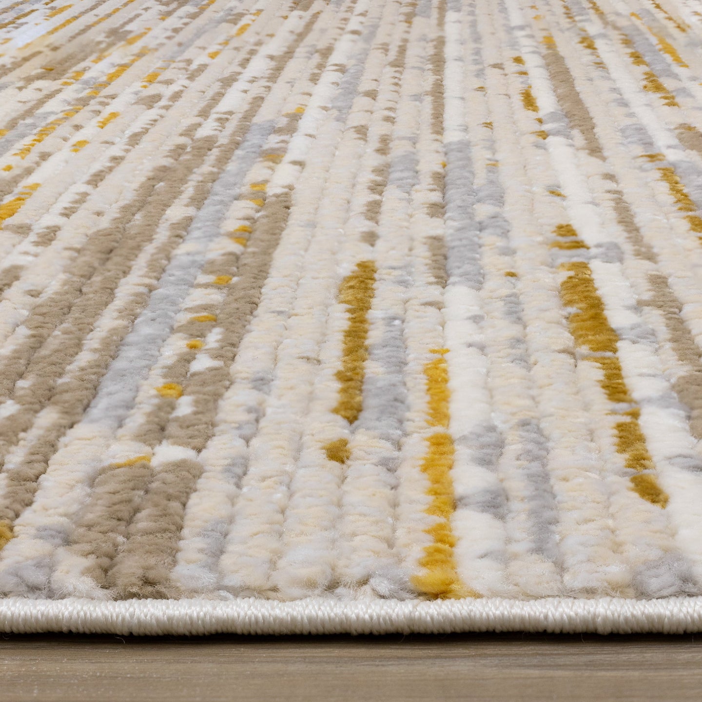 Calabar Cream Yellow Grey Distressed Carved Pile Striped Rug - Furniture Depot