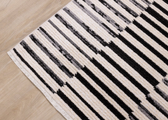 Calabar Cream Black Grey Alternating Stripes Rug - Furniture Depot