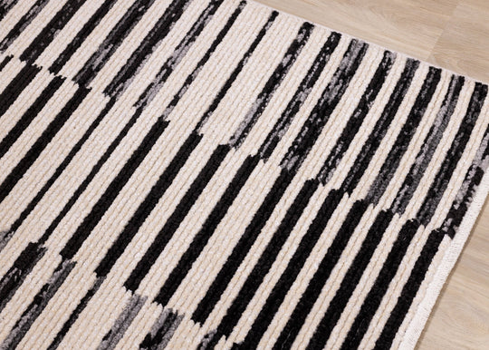 Calabar Cream Black Grey Alternating Stripes Rug - Furniture Depot