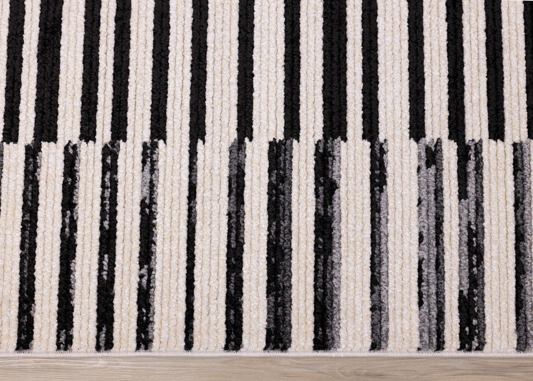 Calabar Cream Black Grey Alternating Stripes Rug - Furniture Depot