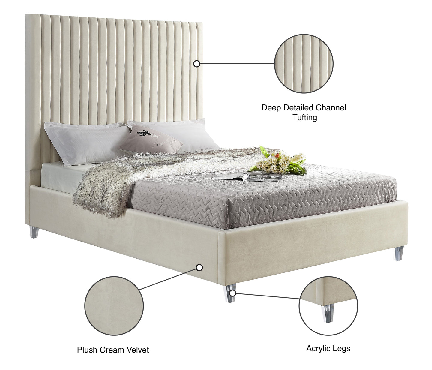 Candace Velvet Bed - Furniture Depot