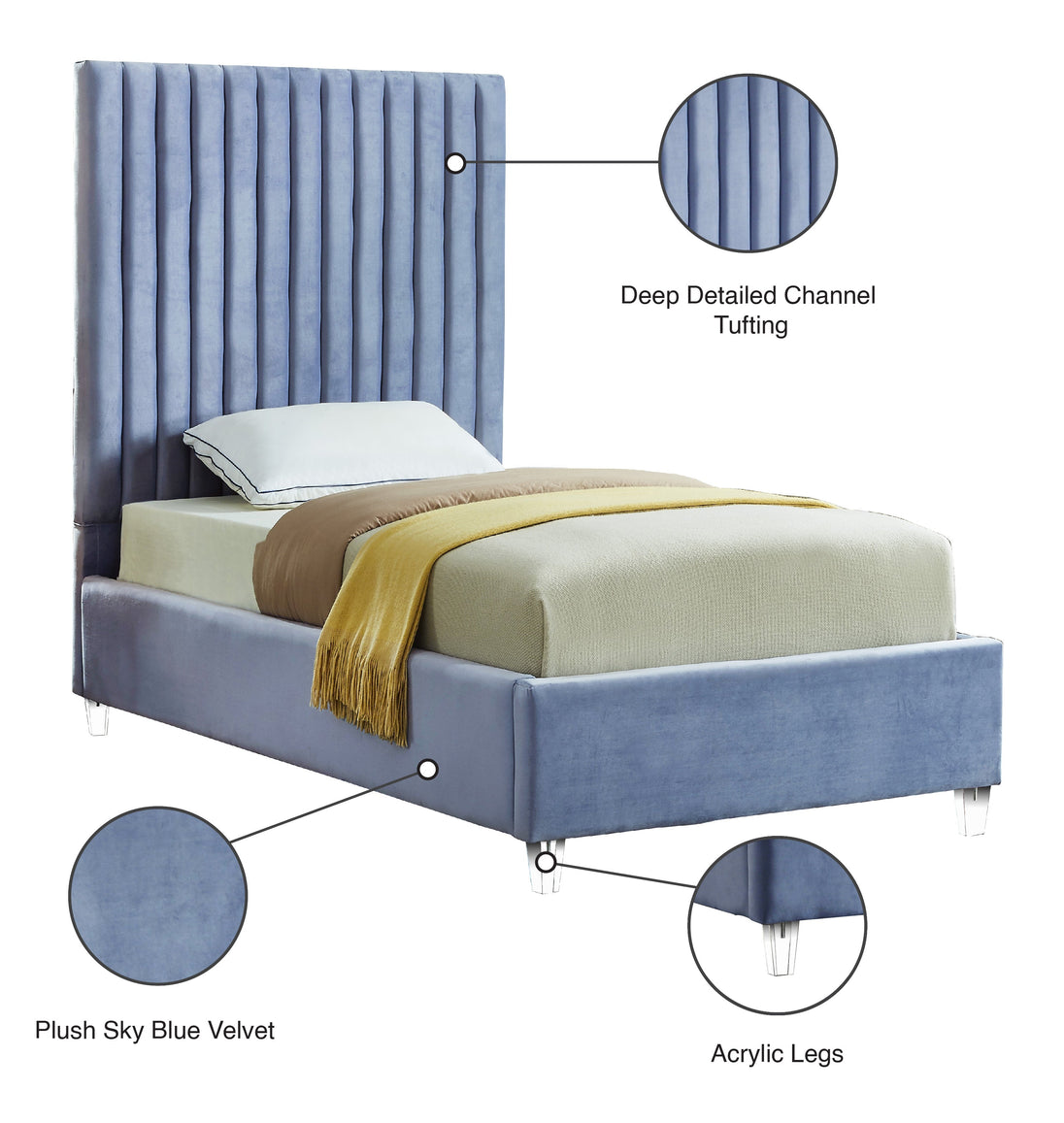 Candace Velvet Bed - Furniture Depot