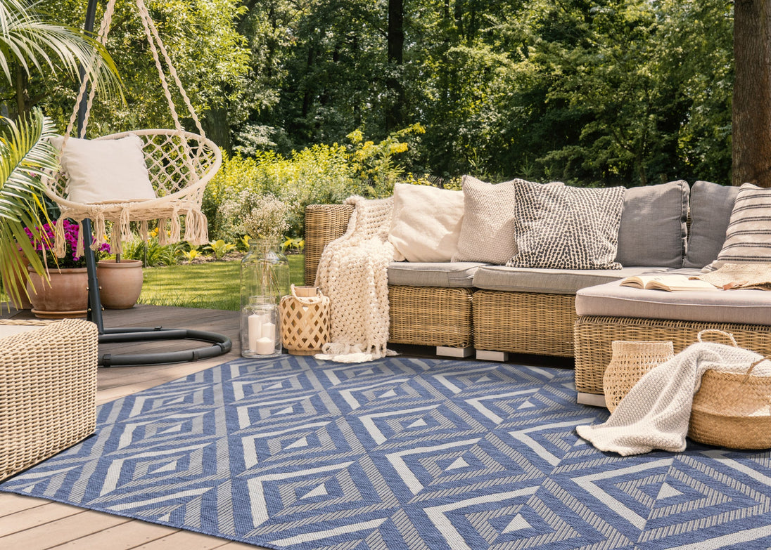 Canopy Blue Grey Geometric Rug - Furniture Depot