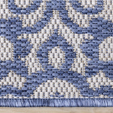 Load image into Gallery viewer, Canopy Blue Damask Flatweave Outdoor Rug - Furniture Depot
