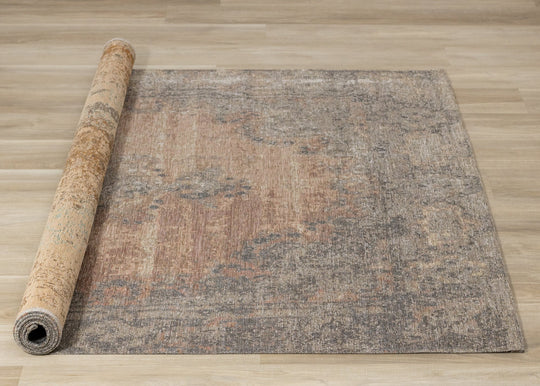 Cathedral Salmon Grey Traditional Border Rug - Furniture Depot