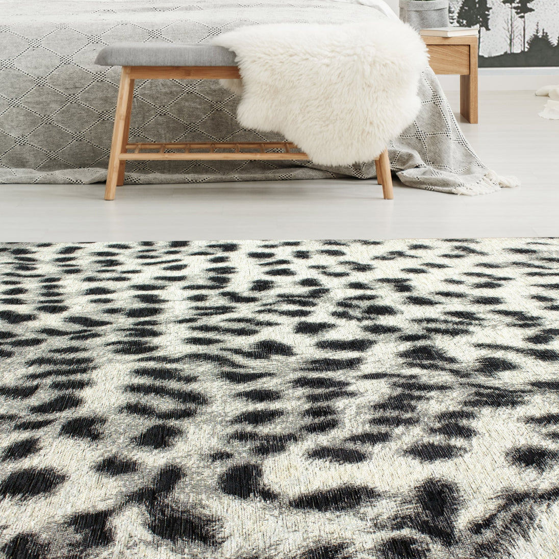 Cathedral Grey Black Leopard Print Rug - Furniture Depot