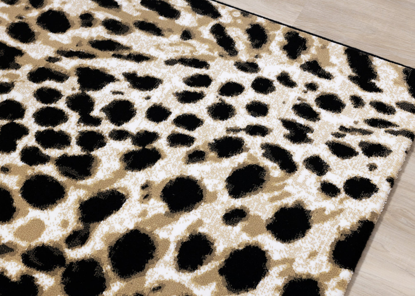 Claro Black Beige Leopard Print Plush Rug - Furniture Depot