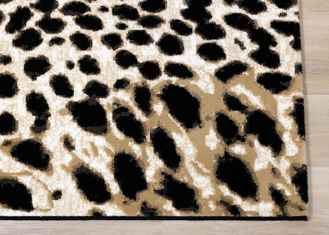 Claro Black Beige Leopard Print Plush Rug - Furniture Depot