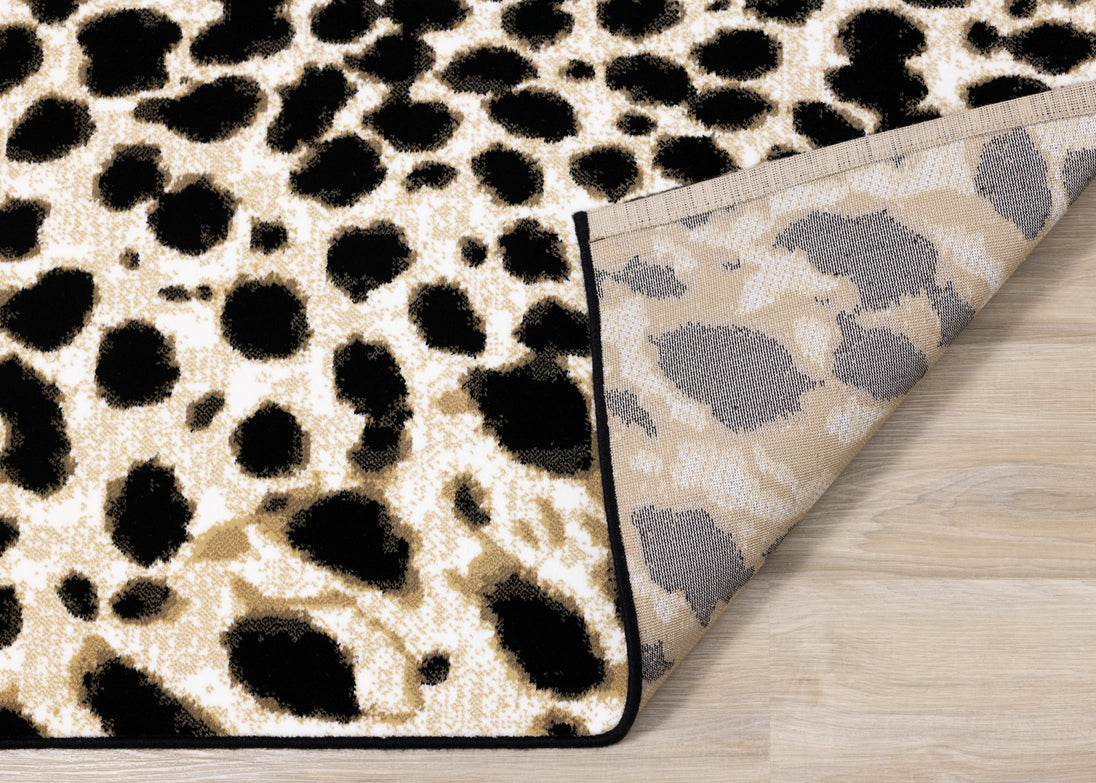 Claro Black Beige Leopard Print Plush Rug - Furniture Depot