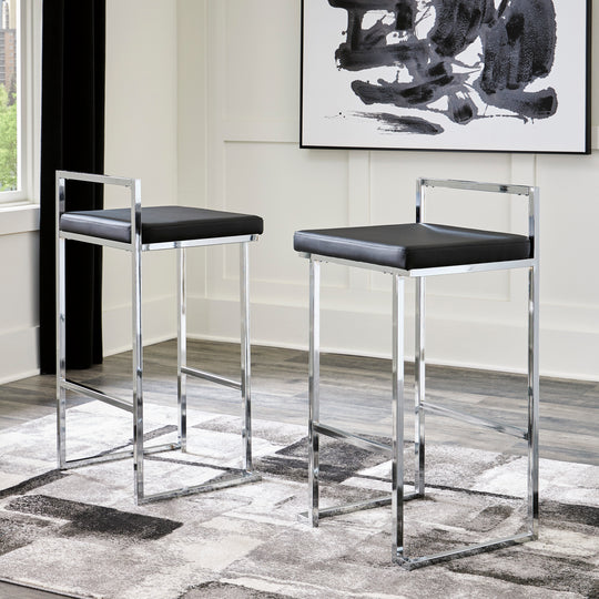 Madanere Stool (set of 2)-Black/Chrome Finish - Furniture Depot (7777995522296)