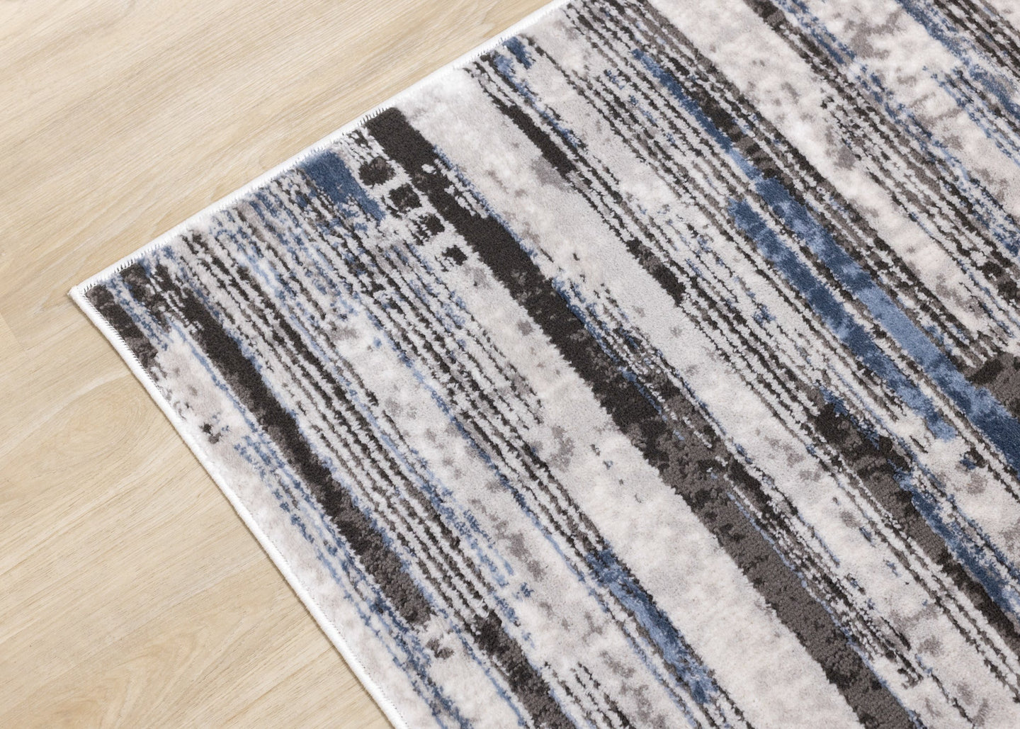 Darcy Cream Grey Blue Sparkling Striped Rug - Furniture Depot