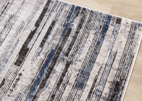 Darcy Cream Grey Blue Sparkling Striped Rug - Furniture Depot