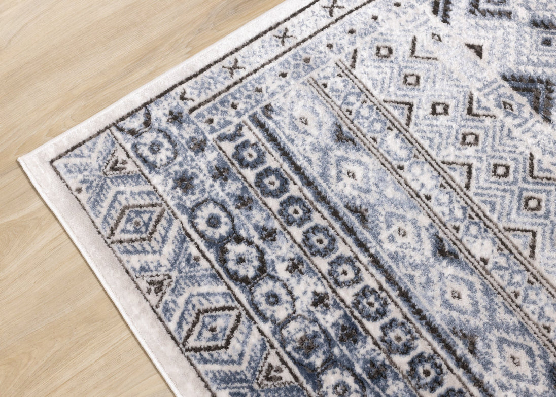 Darcy Blue Grey Cream Iridescent Tribal Rug - Furniture Depot