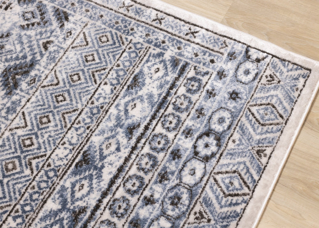 Darcy Blue Grey Cream Iridescent Tribal Rug - Furniture Depot