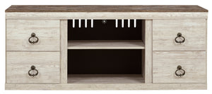 Willowton LG TV Stand w/Fireplace Option - Whitewash (RTA) - Furniture Depot