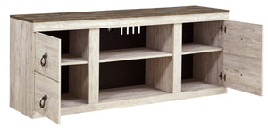 Willowton LG TV Stand w/Fireplace Option - Whitewash (RTA) - Furniture Depot