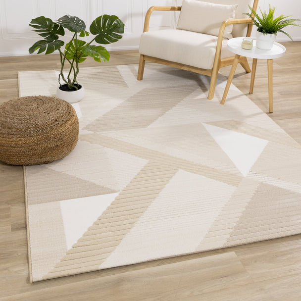 Ella Beige Cream Elegant Contemporary Geometric Pattern Rug - Furniture Depot