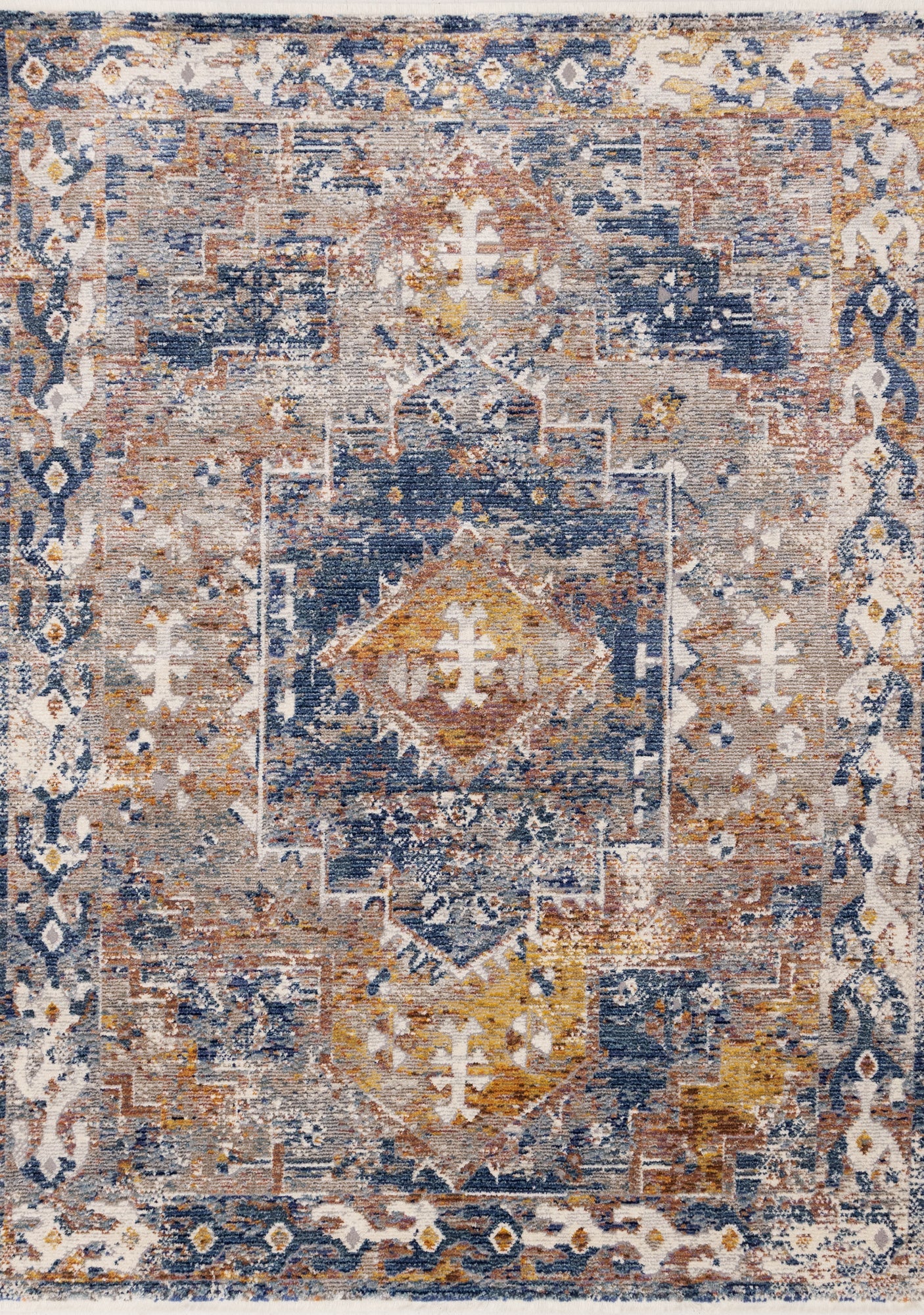 Evora Grey Blue Detailed Traditional Rug - Furniture Depot