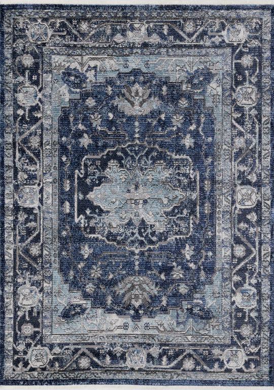 Evora Blue Grey Cream Elaborate Border Rug - Furniture Depot