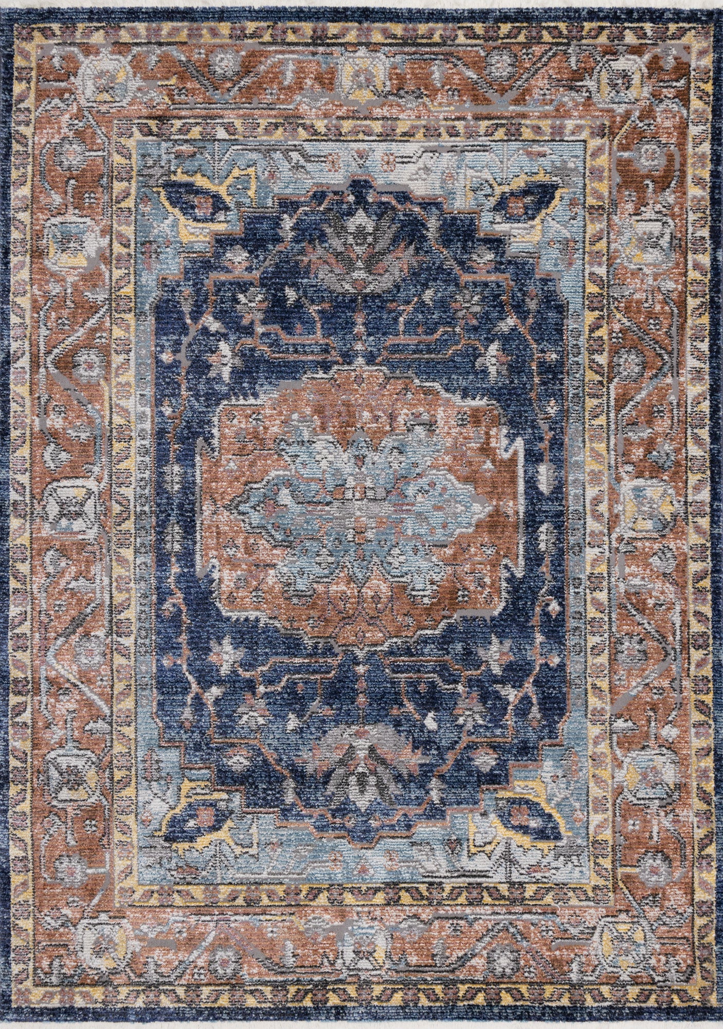 Evora Orange Blue Elaborate Border Rug - Furniture Depot