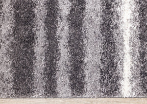 Fergus Grey White Stripes Shag Rug - Furniture Depot