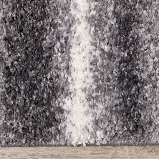 Fergus Grey White Stripes Shag Rug - Furniture Depot