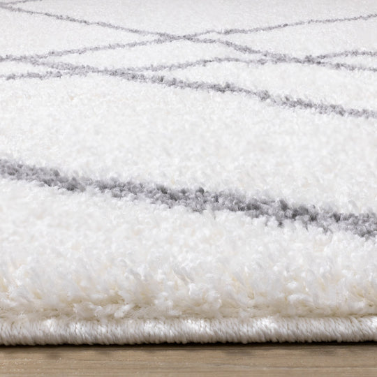 Fergus White Grey Lines Crossing Shag Rug - Furniture Depot