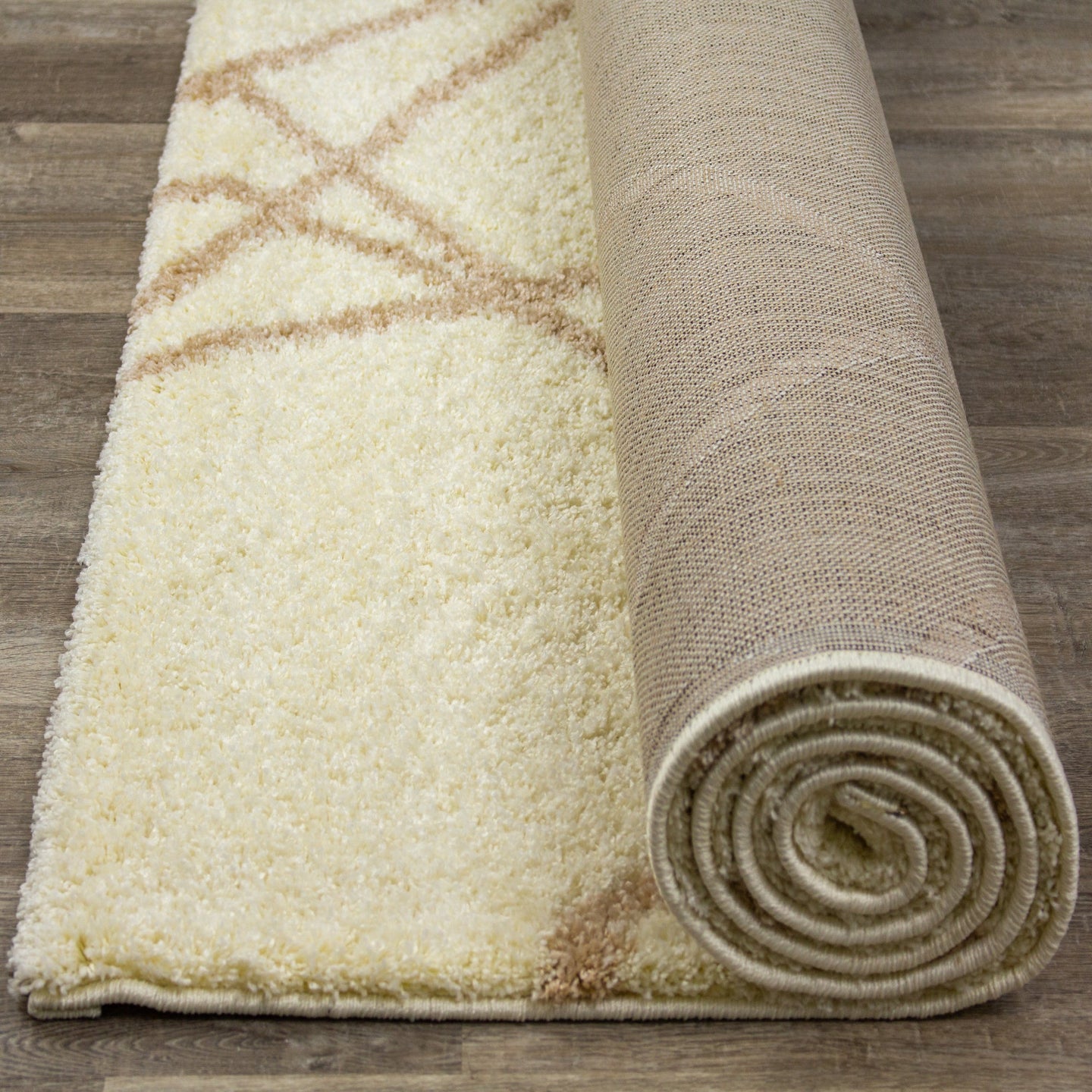 Fergus Cream Beige Lines Crossing Shag Rug - Furniture Depot