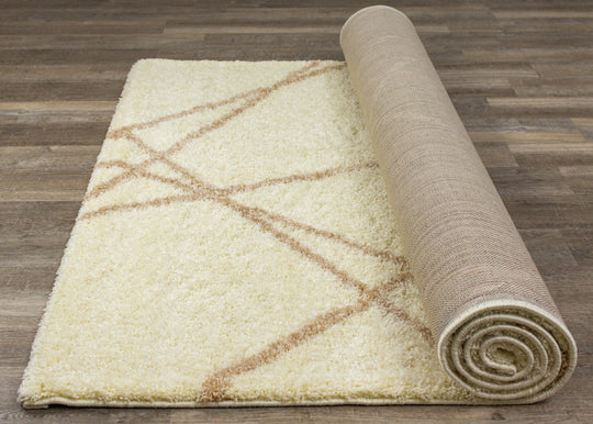 Fergus Cream Beige Lines Crossing Shag Rug - Furniture Depot