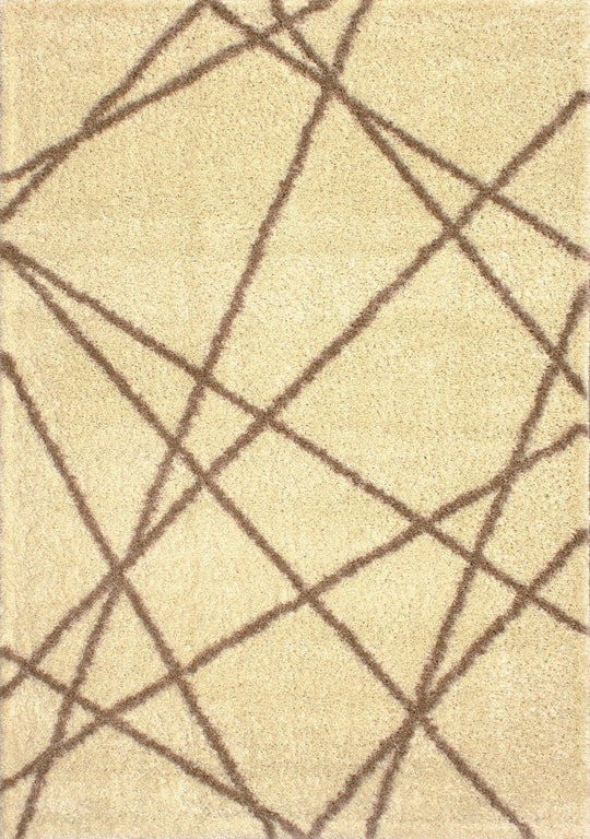 Fergus Cream Beige Lines Crossing Shag Rug - Furniture Depot