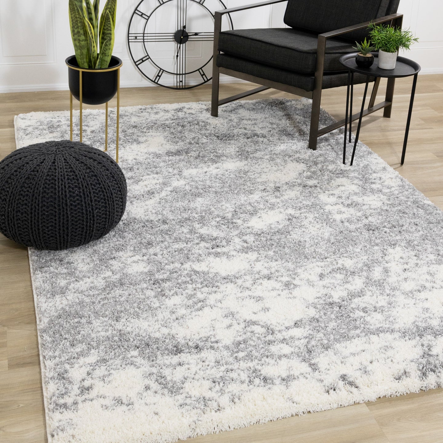 Fergus White Grey Wispy Clouds Rug - Furniture Depot