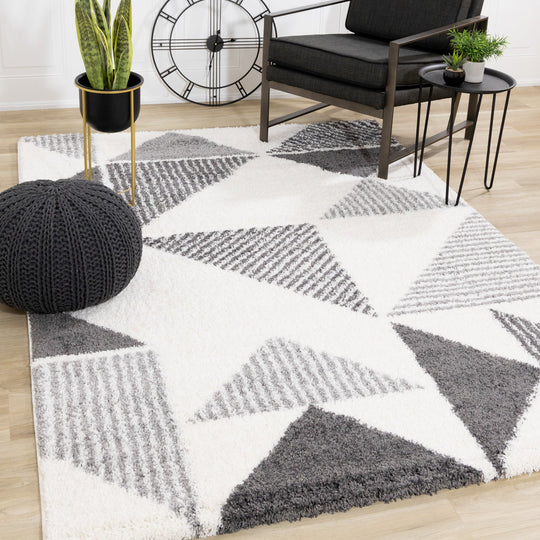 Fergus White Grey Placement Pattern Rug - Furniture Depot