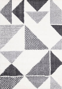Fergus White Grey Placement Pattern Rug - Furniture Depot
