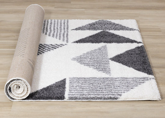 Fergus White Grey Placement Pattern Rug - Furniture Depot