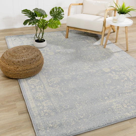 Focus Blue Cream Faded Elegant Rug - Furniture Depot