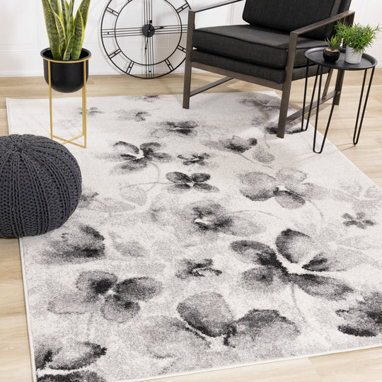 Focus White Grey Botanical Rug - Furniture Depot