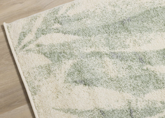 Focus Cream Green Palm Branch Rug - Furniture Depot