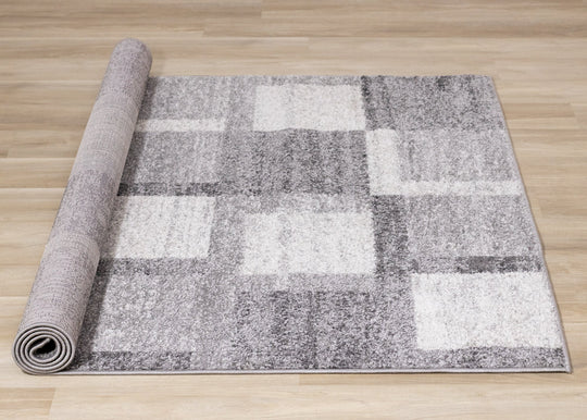 Focus Grey White Squares Rug - Furniture Depot