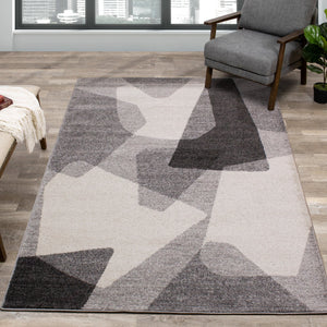 Focus Grey White Geometric Shapes Rug - Furniture Depot