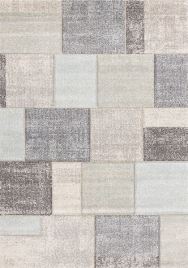 Folio Blue Grey Distressed Block Pattern Rug - Furniture Depot